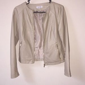 Calvin Klein Beige/Tan Leather Jacket Size PSX